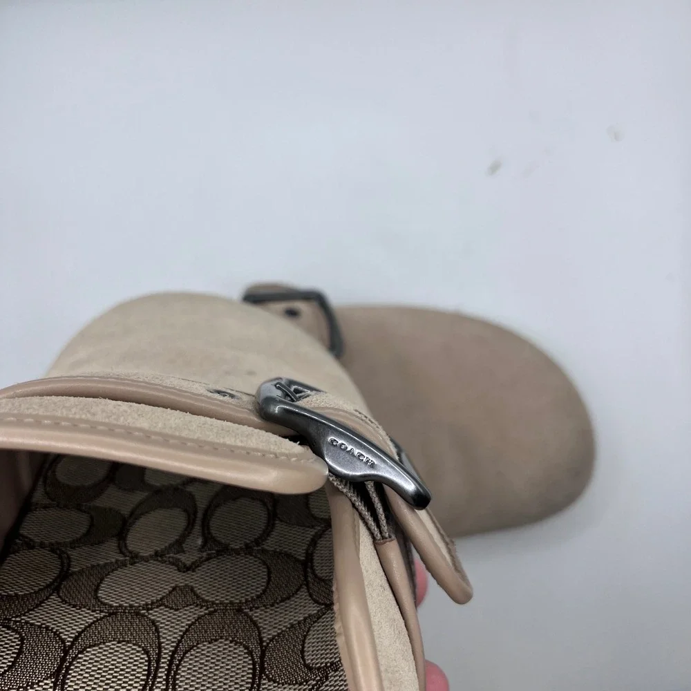 Coach Benjamin Clogs Mens 9D Tan Suede Buckle Strap Monogram Footbed Mules CR900 - Picture 4 of 6